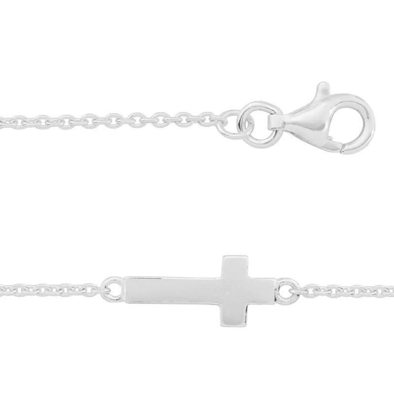 Sterling Silver Sidways Cross Chain Necklace